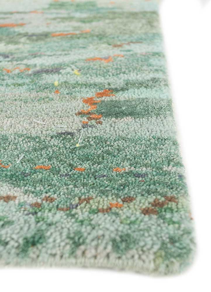 manchaha green wool and bamboo silk hand knotted Rug - Corner