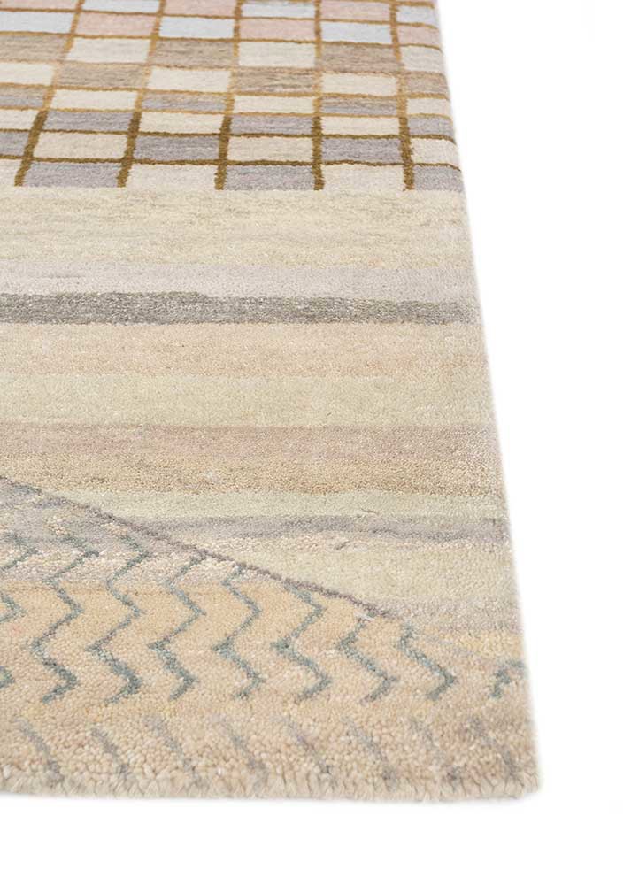 manchaha ivory wool and silk hand knotted Rug - Corner