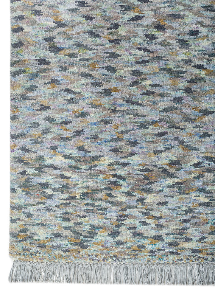 kavi x manchaha blue wool hand knotted Rug - Corner