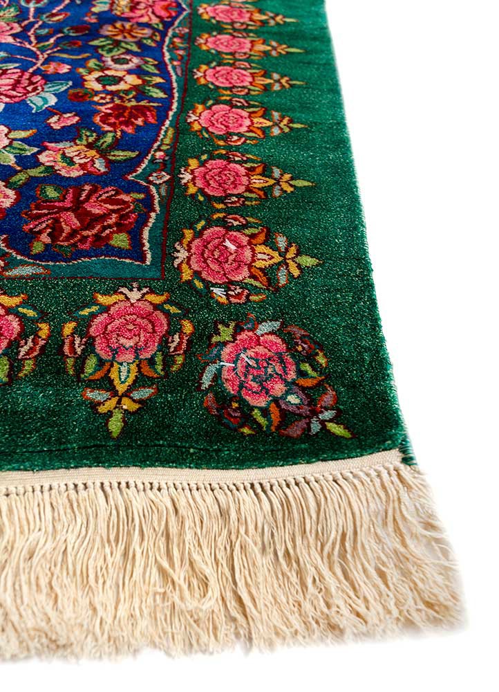gulmarg green silk hand knotted Rug - Corner gulmarg green silk hand knotted Rug - Corner
