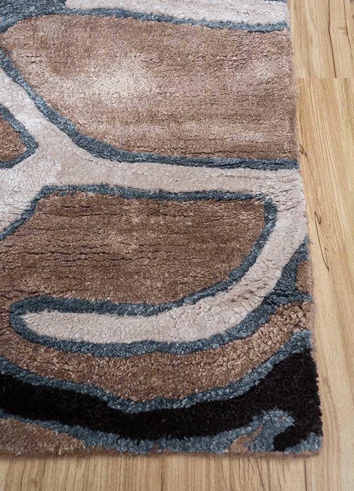 white noise beige and brown bamboo silk hand tufted Rug - Corner