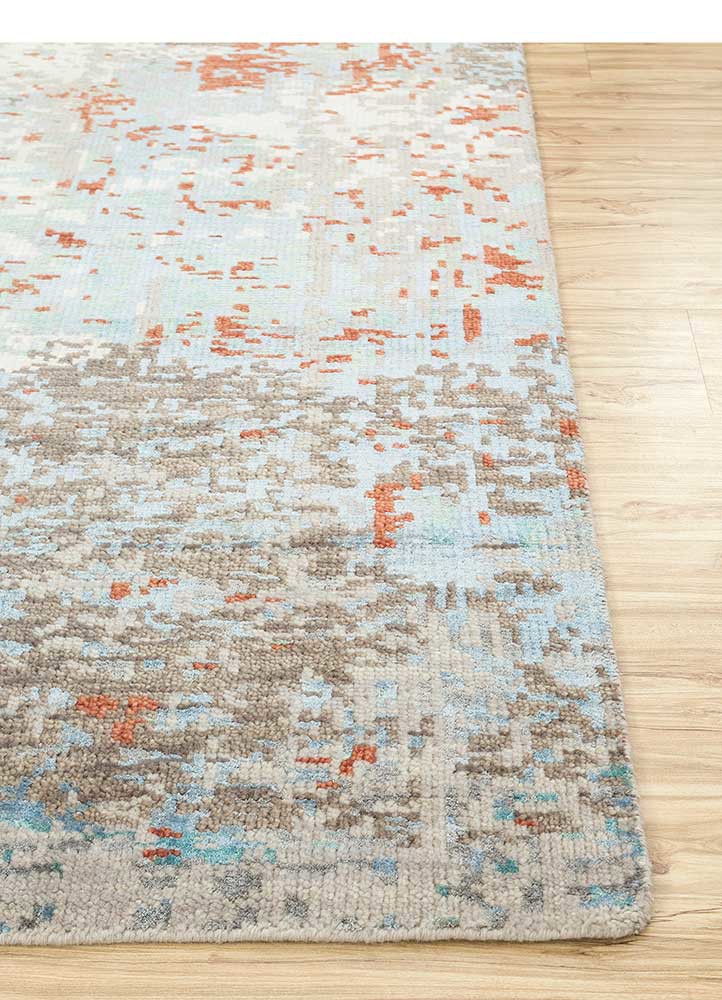 blythe beige and brown wool and bamboo silk hand knotted Rug - Corner