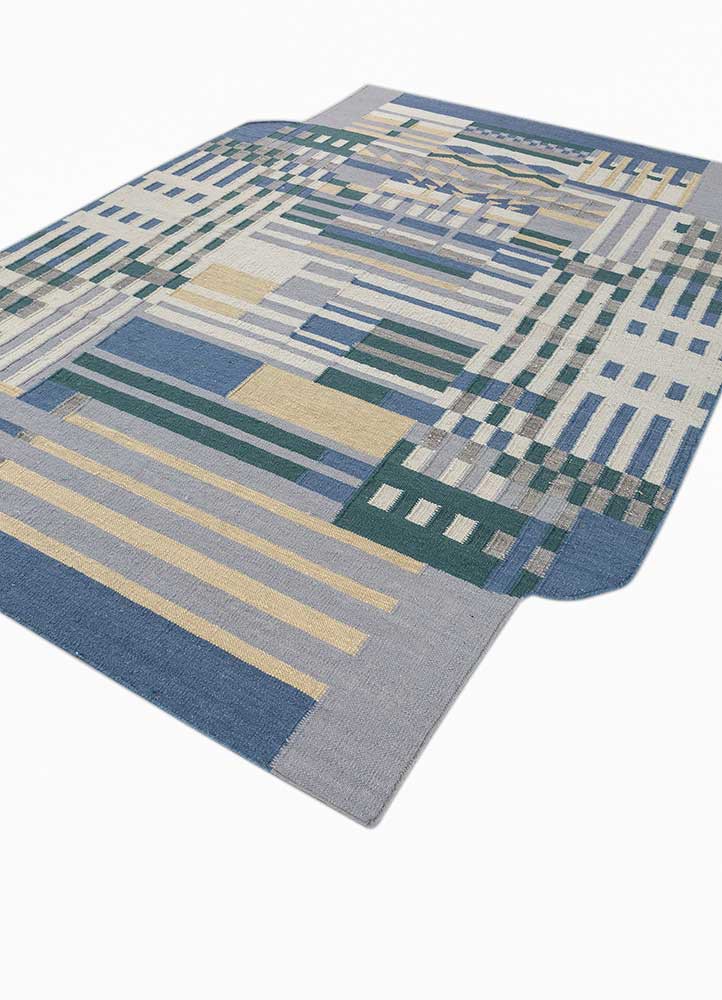 checkers blue wool flat weaves Rug - FoldShot checkers blue wool flat weaves Rug - FoldShot
