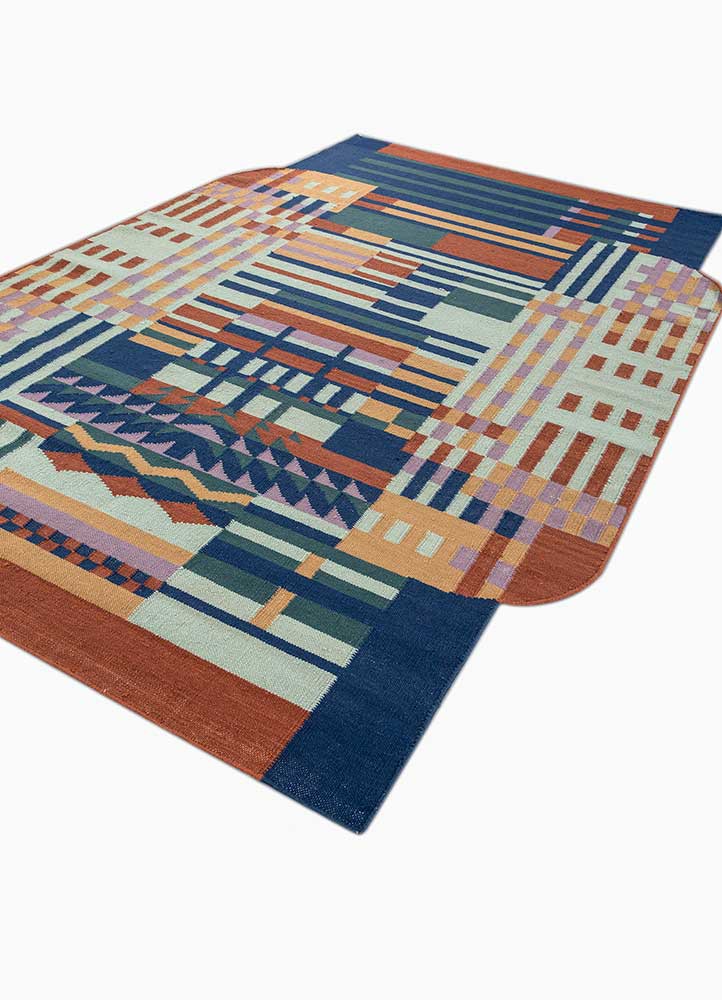 checkers blue wool flat weaves Rug - FoldShot checkers blue wool flat weaves Rug - FoldShot