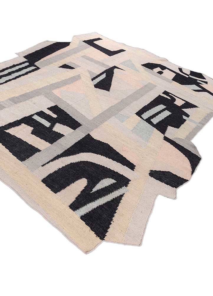 checkers ivory wool and viscose flat weaves Rug - FoldShot