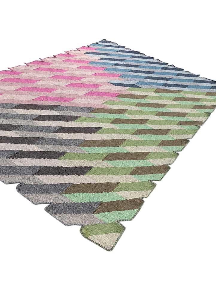 checkers pink and purple wool and viscose flat weaves Rug - FoldShot