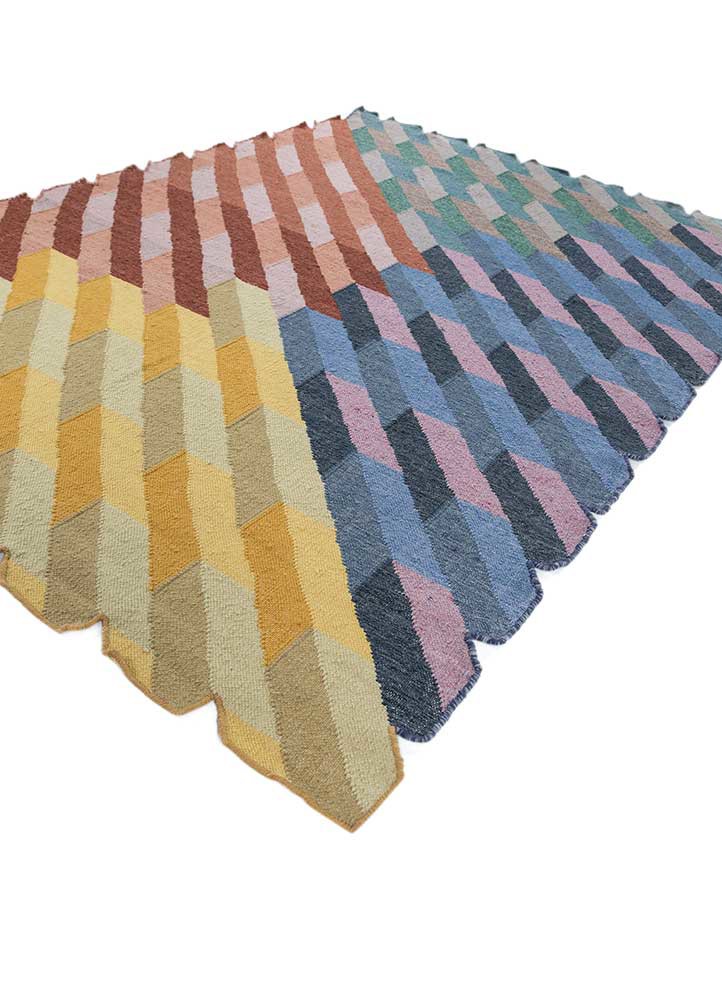 checkers red and orange wool and viscose flat weaves Rug - FoldShot