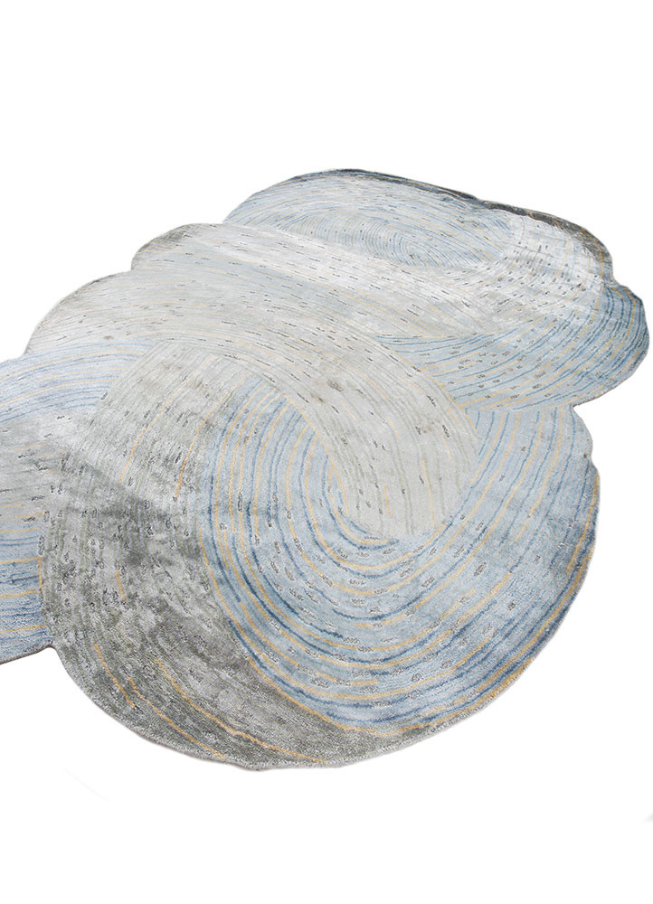 azalea blue bamboo silk and zari hand knotted Rug - FoldShot