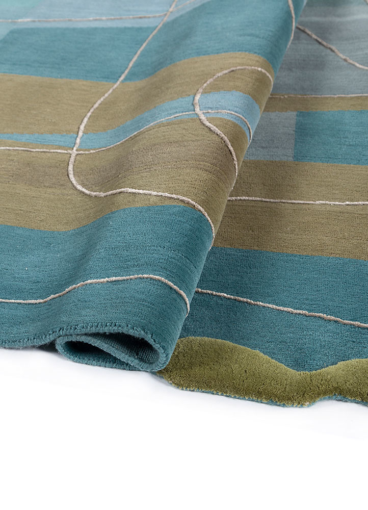 azalea blue wool and bamboo silk hand knotted Rug - FoldShot
