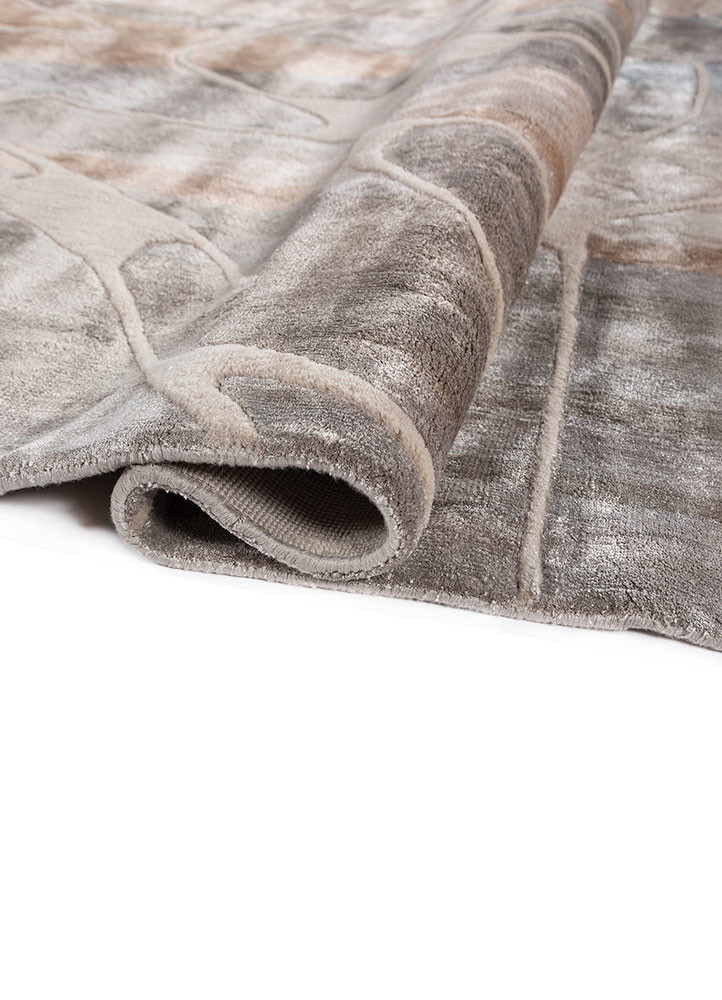 azalea beige and brown wool and bamboo silk hand knotted Rug - FoldShot