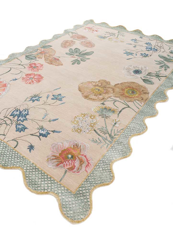 jardins du monde beige and brown wool and bamboo silk hand knotted Rug - FoldShot jardins du monde beige and brown wool and bamboo silk hand knotted Rug - FoldShot
