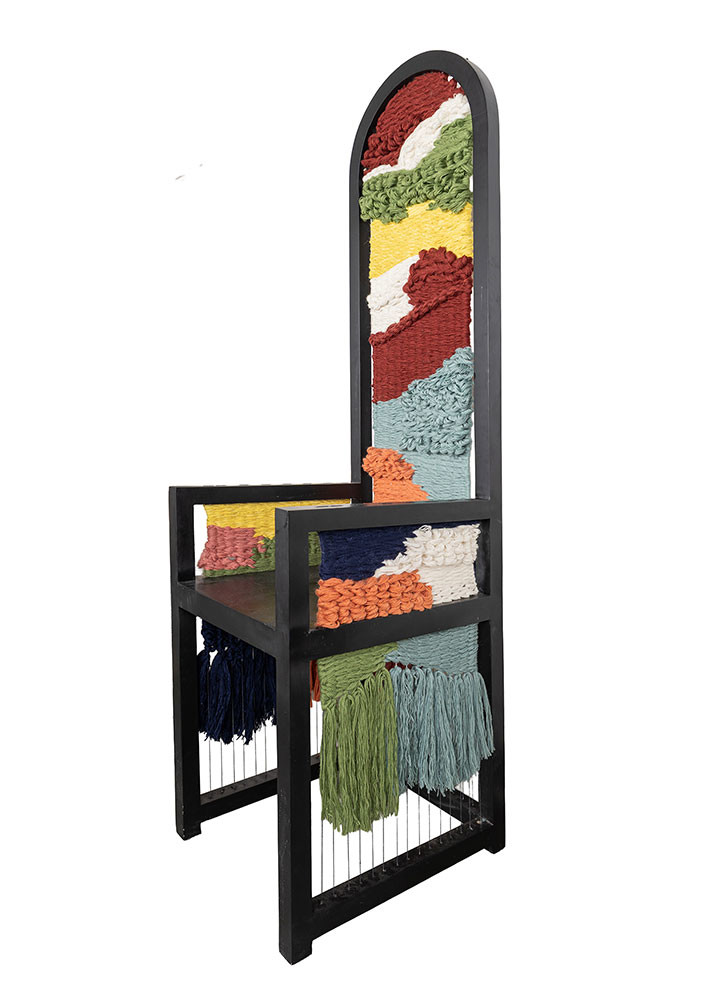 rug art chair red and orange wool and wood art work Furniture - FoldShot rug art chair red and orange wool and wood art work Furniture - FoldShot