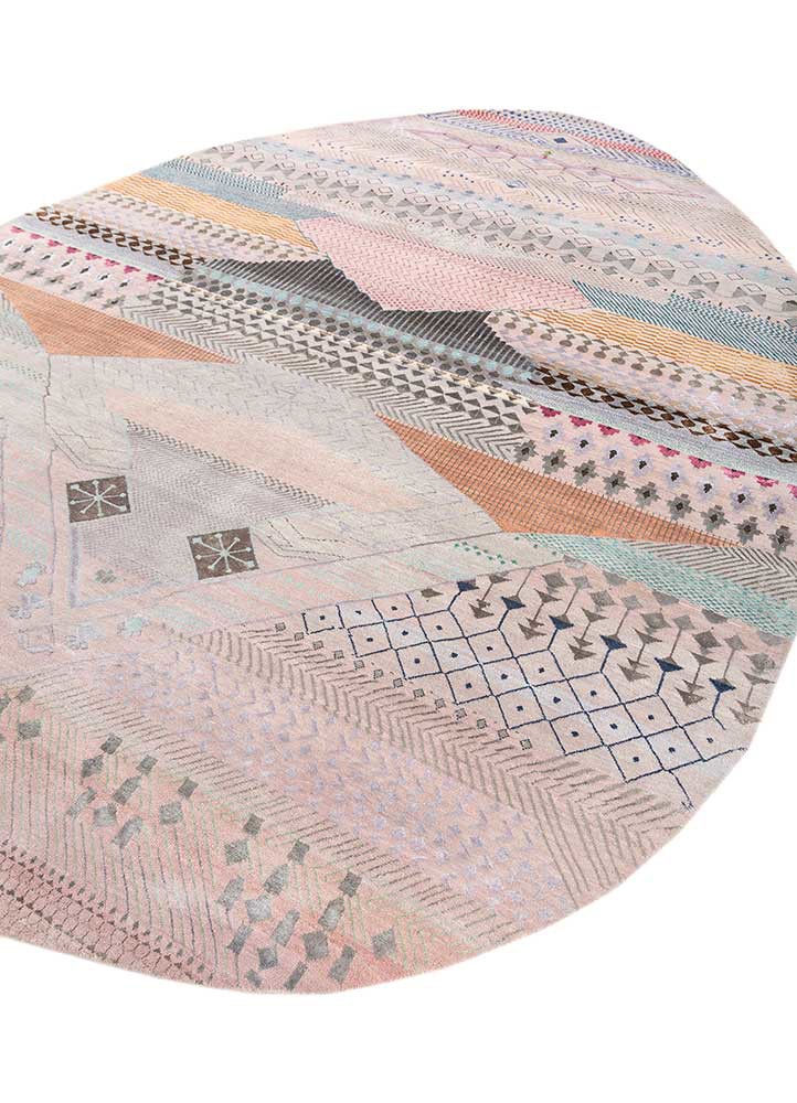 manchaha pink and purple wool and bamboo silk hand knotted Rug - FoldShot manchaha pink and purple wool and bamboo silk hand knotted Rug - FoldShot