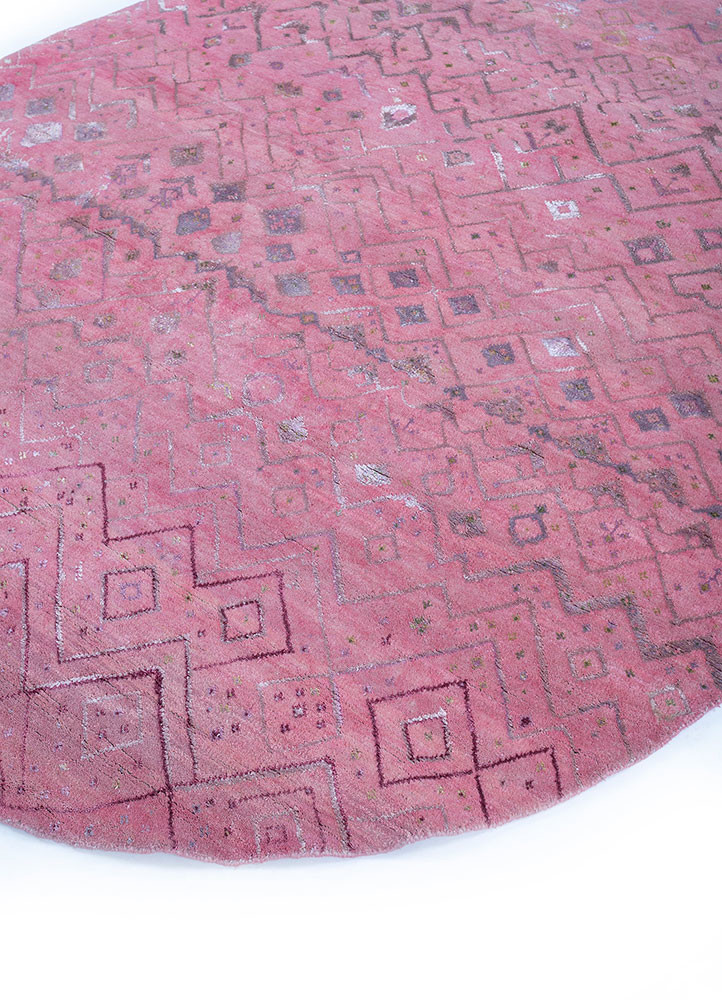 manchaha pink and purple wool and bamboo silk hand knotted Rug - FoldShot