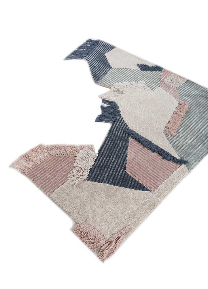 aprezo blue wool and viscose patchwork Rug - FoldShot aprezo blue wool and viscose patchwork Rug - FoldShot