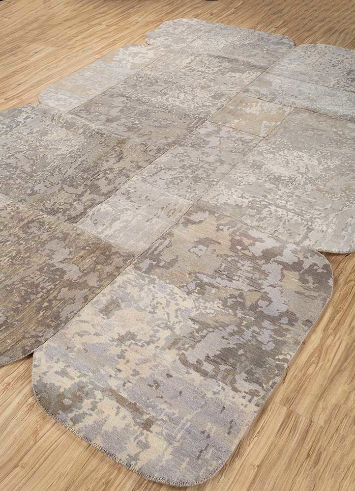 provenance beige and brown wool hand knotted Rug - FoldShot provenance beige and brown wool hand knotted Rug - FoldShot