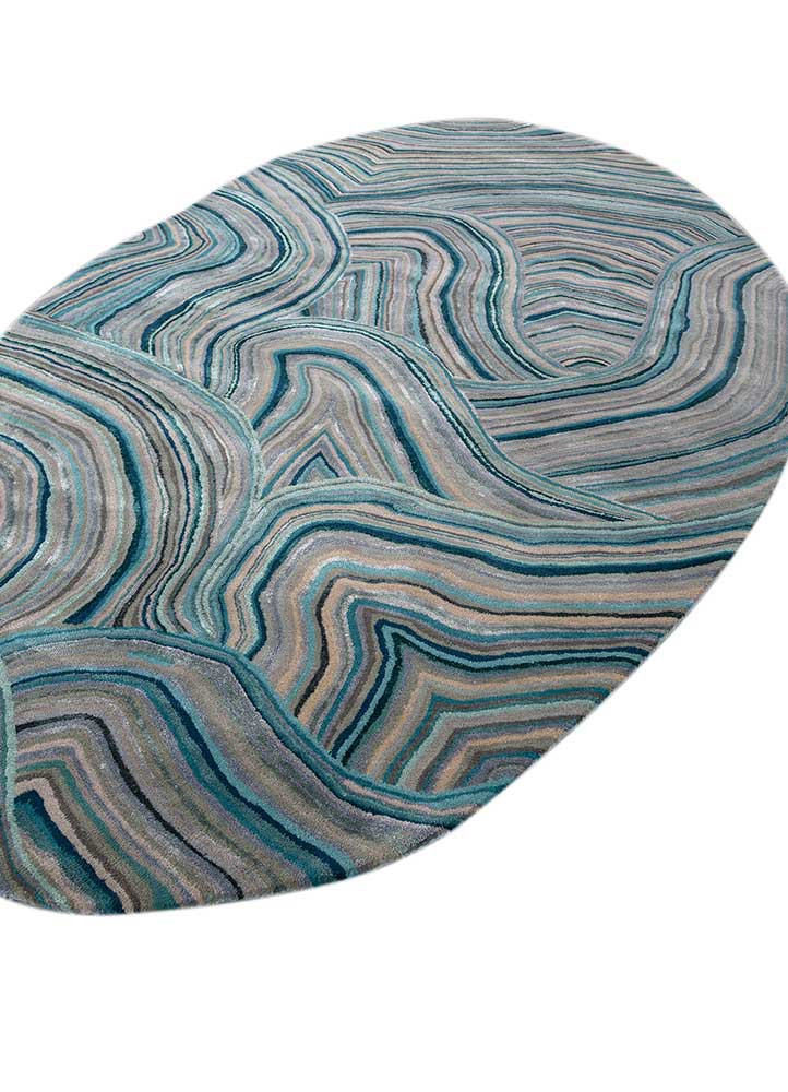 come around blue wool and viscose hand tufted Rug - FoldShot