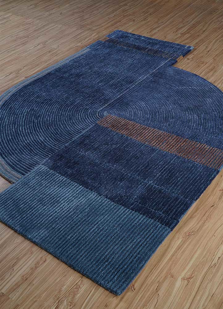 come around blue wool and viscose hand tufted Rug - FoldShot