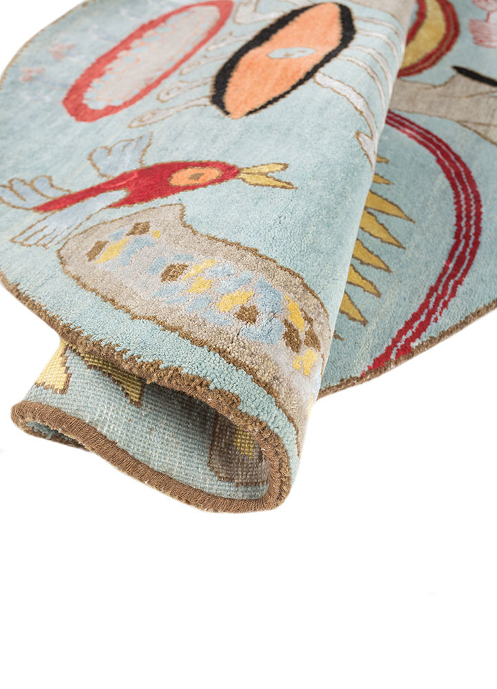 dreamers blue wool and bamboo silk hand knotted WALL ART & TAPESTRY - FoldShot