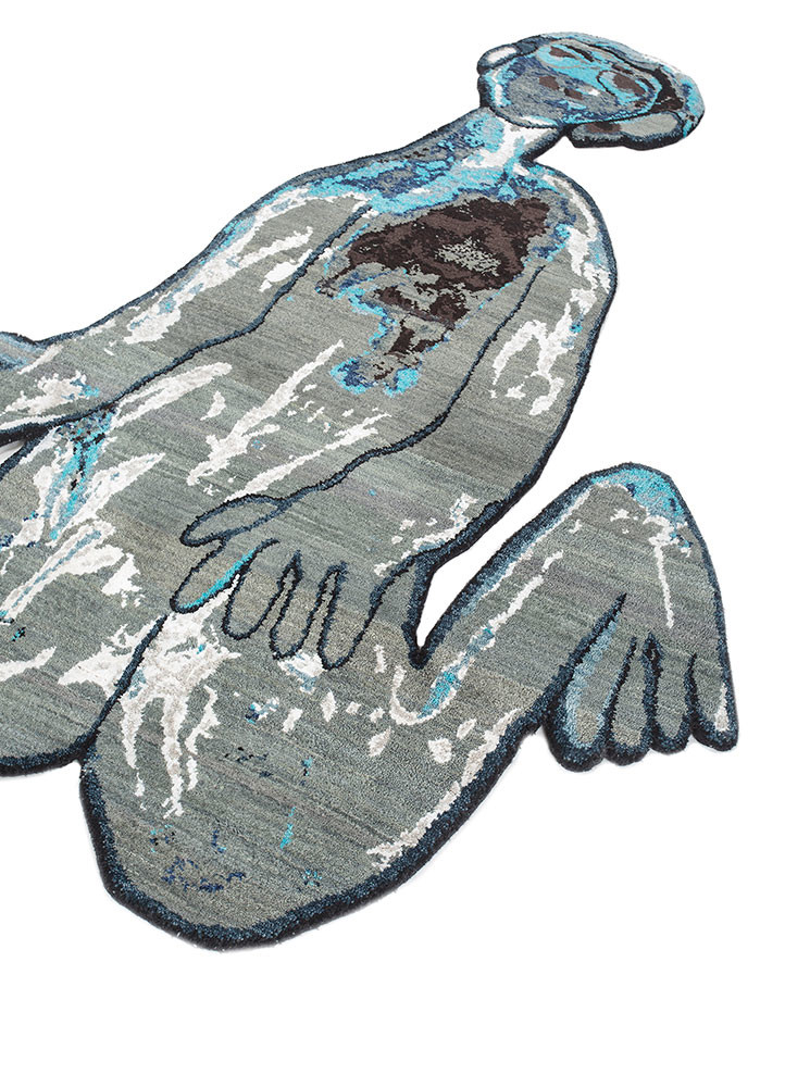 dreamers blue wool and bamboo silk hand knotted WALL ART & TAPESTRY - FoldShot