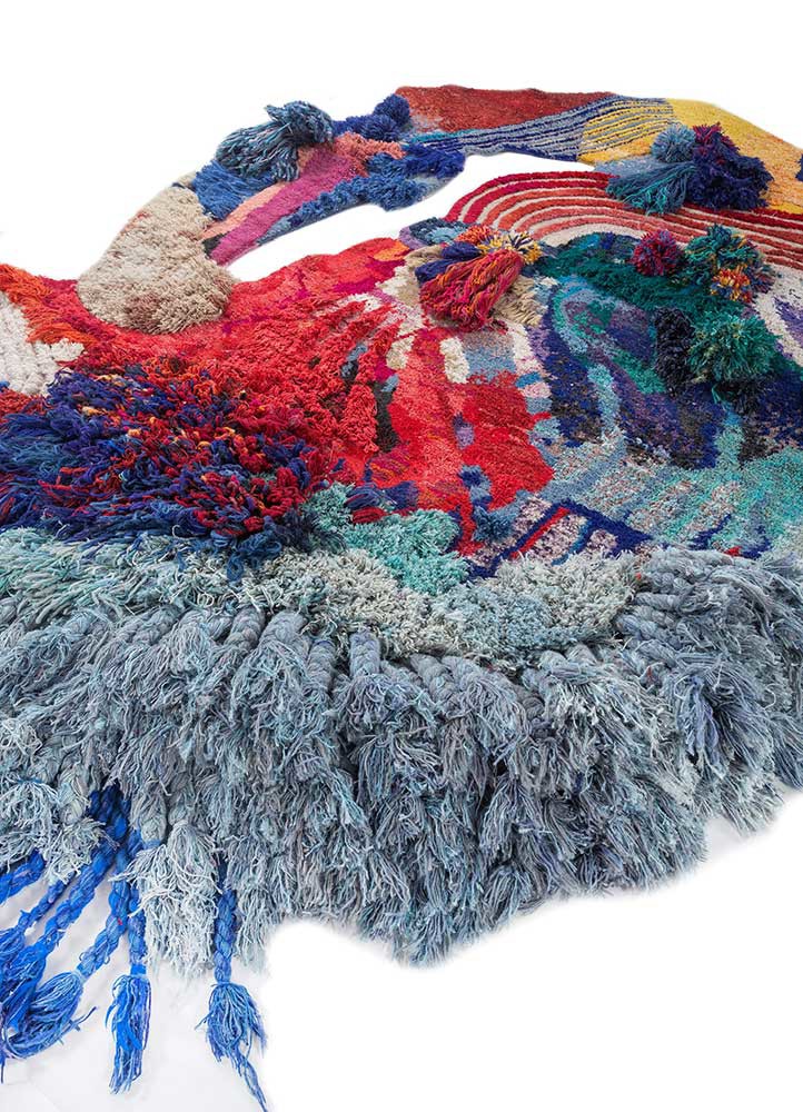 wall installation blue wool and bamboo silk hand knotted WALL ART & TAPESTRY - FoldShot wall installation blue wool and bamboo silk hand knotted WALL ART & TAPESTRY - FoldShot