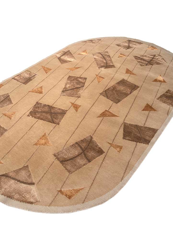 clan beige and brown wool and bamboo silk hand knotted Rug - FoldShot clan beige and brown wool and bamboo silk hand knotted Rug - FoldShot