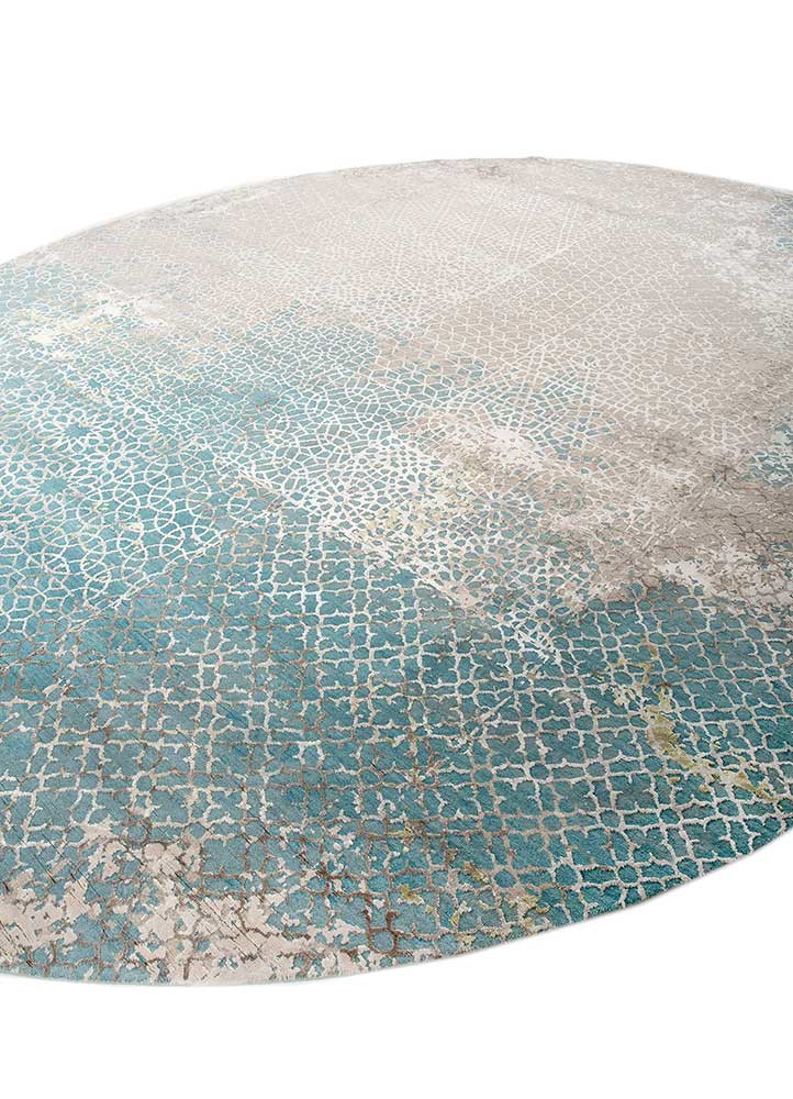 tattvam blue wool and bamboo silk hand knotted Rug - FoldShot