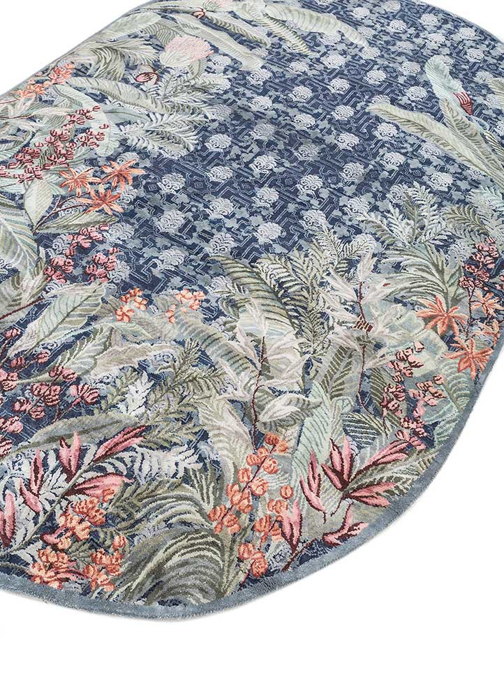 inde rose blue wool and silk hand knotted Rug - FoldShot