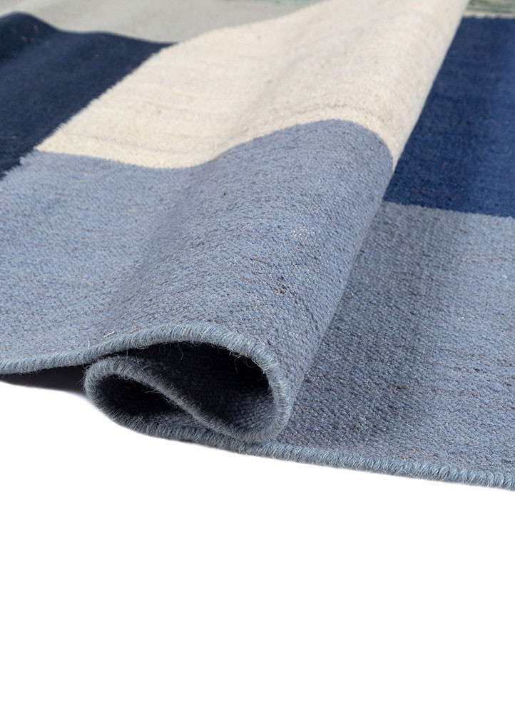 indusbar blue wool flat weaves Rug - FoldShot indusbar blue wool flat weaves Rug - FoldShot