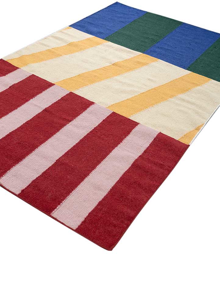 checkers red and orange wool flat weaves Rug - FoldShot