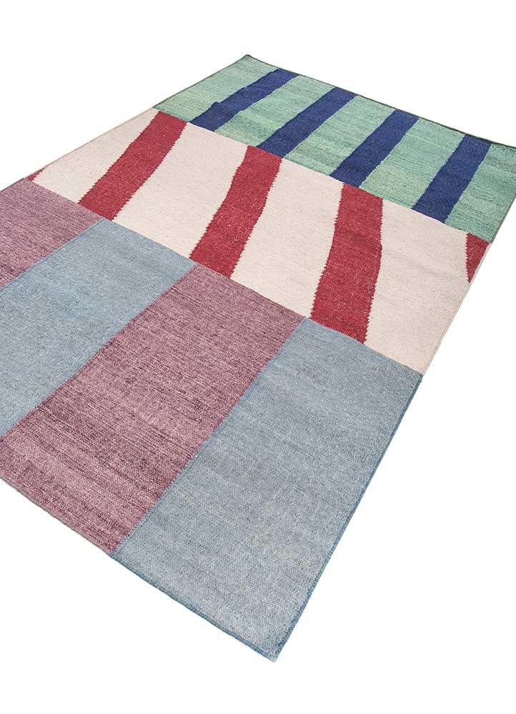 checkers blue wool flat weaves Rug - FoldShot