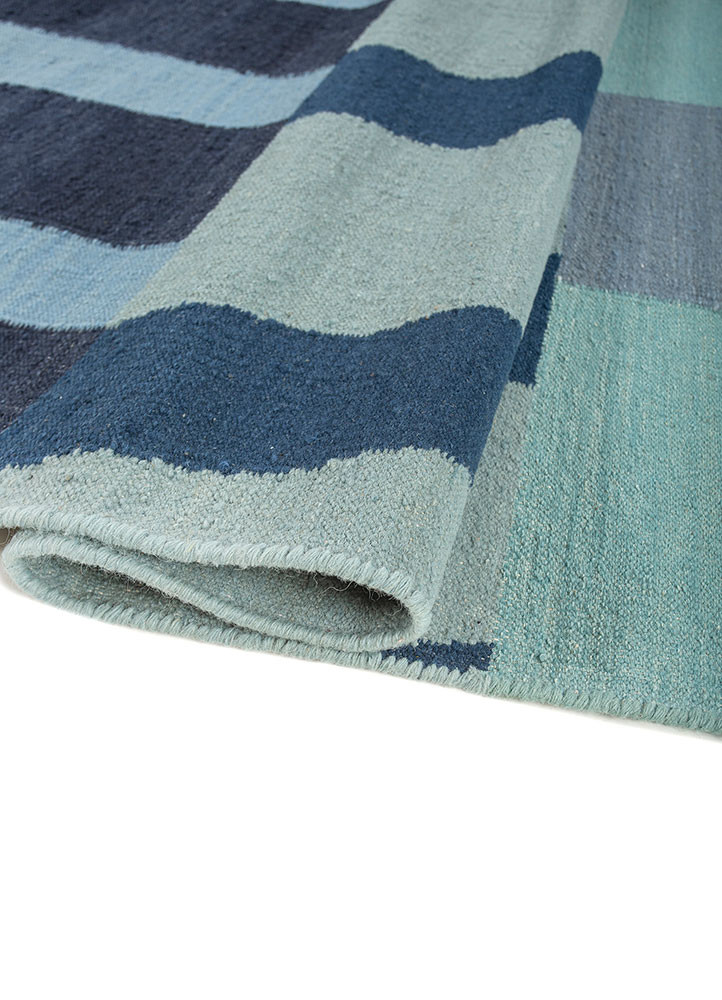 checkers blue wool flat weaves Rug - FoldShot