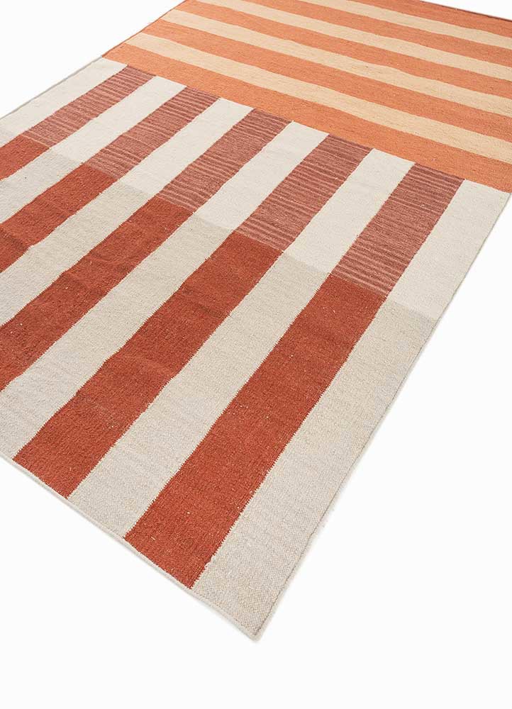 checkers red and orange wool flat weaves Rug - FoldShot