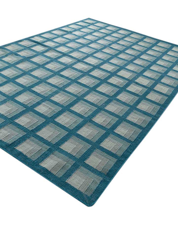 checkers blue wool flat weaves Rug - FoldShot