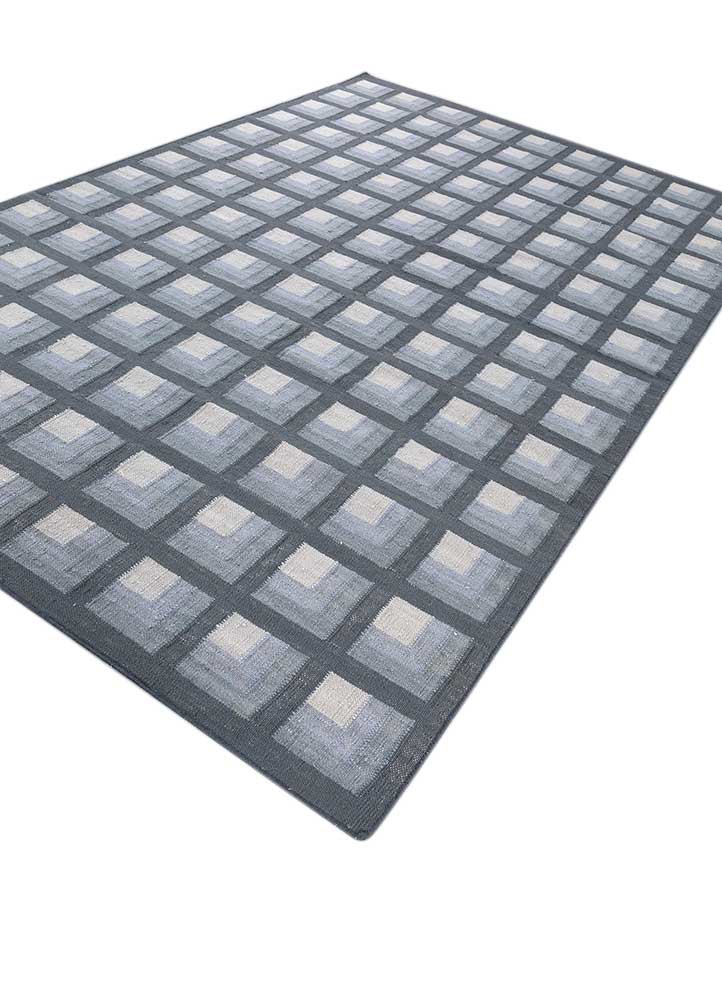 checkers blue wool flat weaves Rug - FoldShot