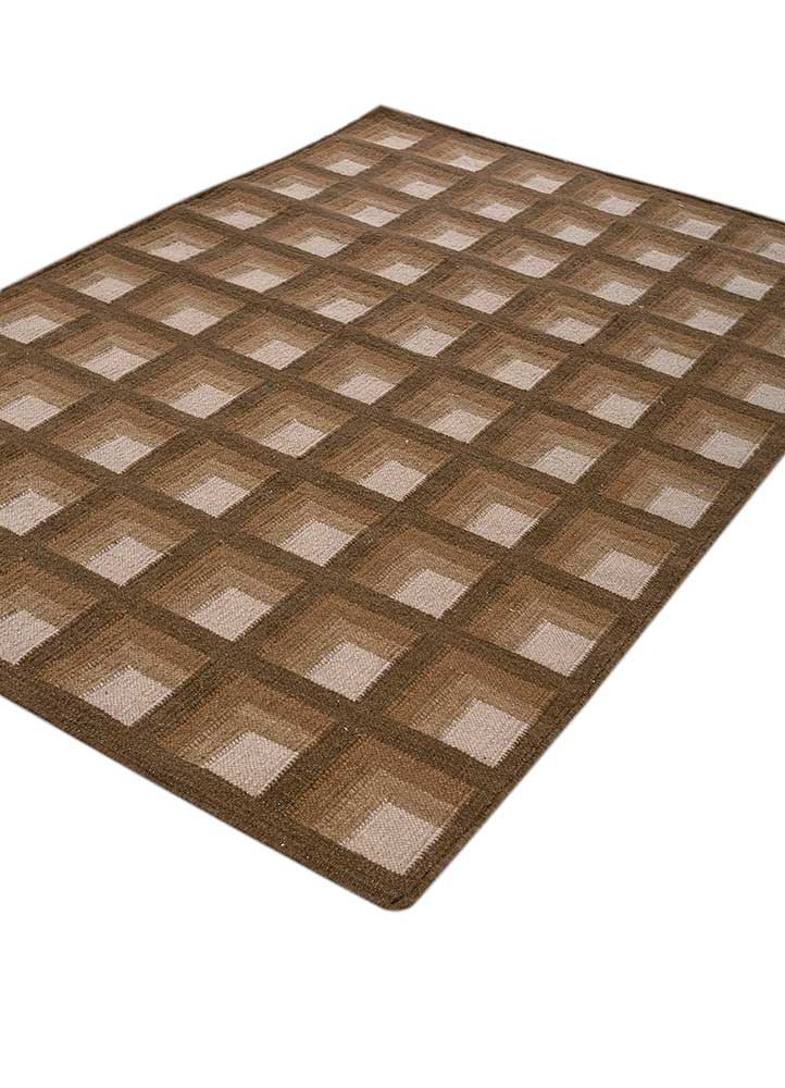 checkers beige and brown wool flat weaves Rug - FoldShot