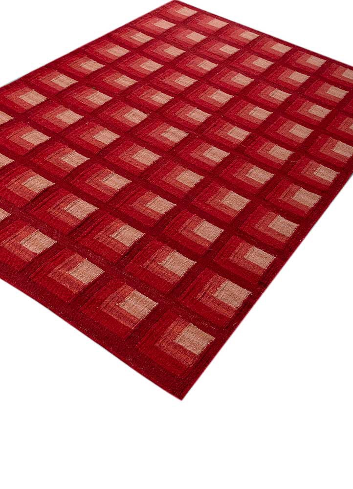 checkers red and orange wool flat weaves Rug - FoldShot