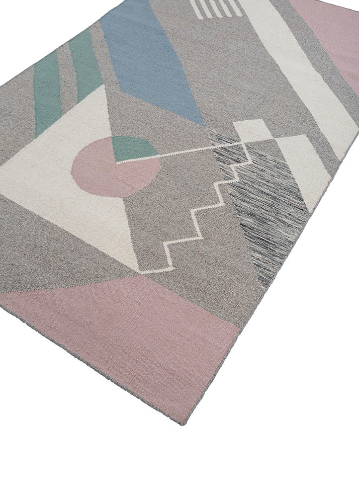 checkers ivory wool flat weaves Rug - FoldShot