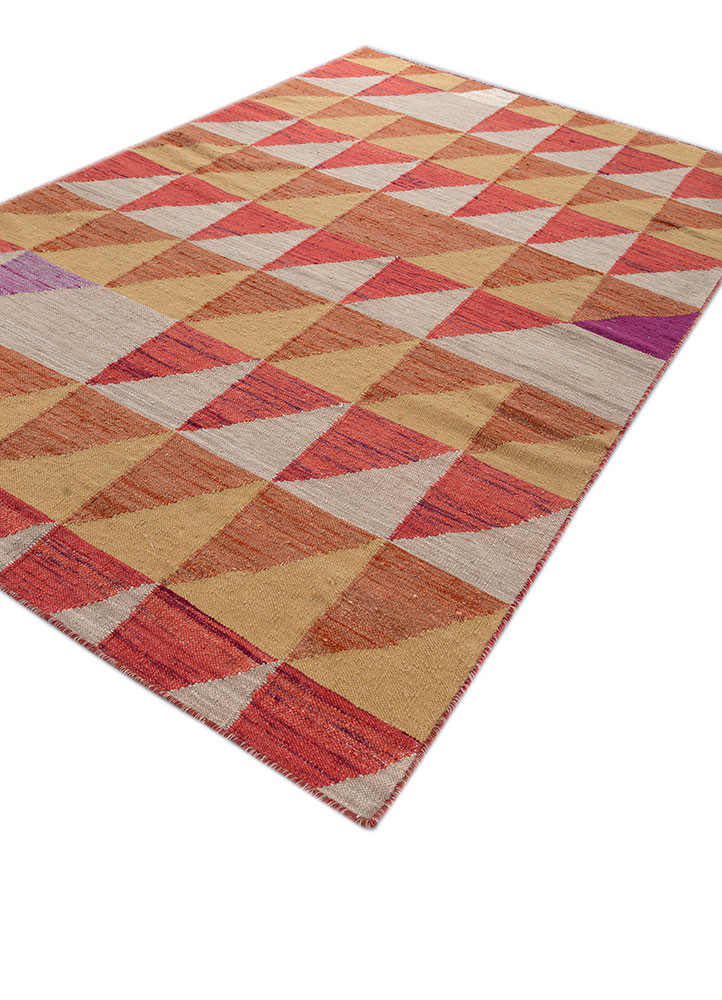 checkers beige and brown wool flat weaves Rug - FoldShot checkers beige and brown wool flat weaves Rug - FoldShot