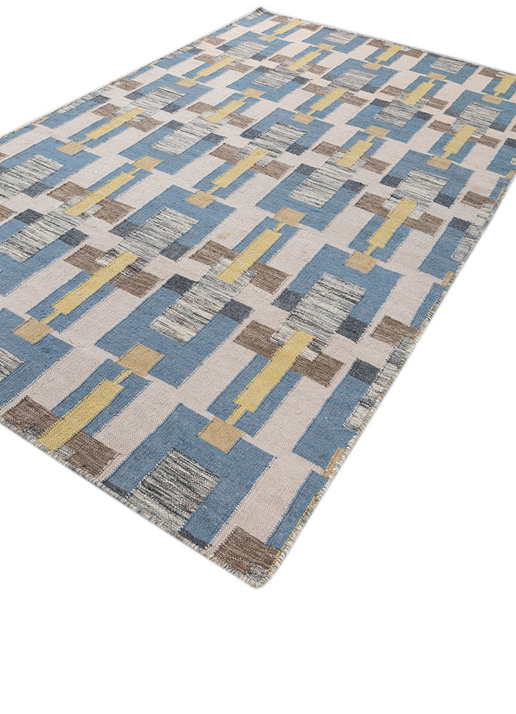 checkers blue wool flat weaves Rug - FoldShot checkers blue wool flat weaves Rug - FoldShot