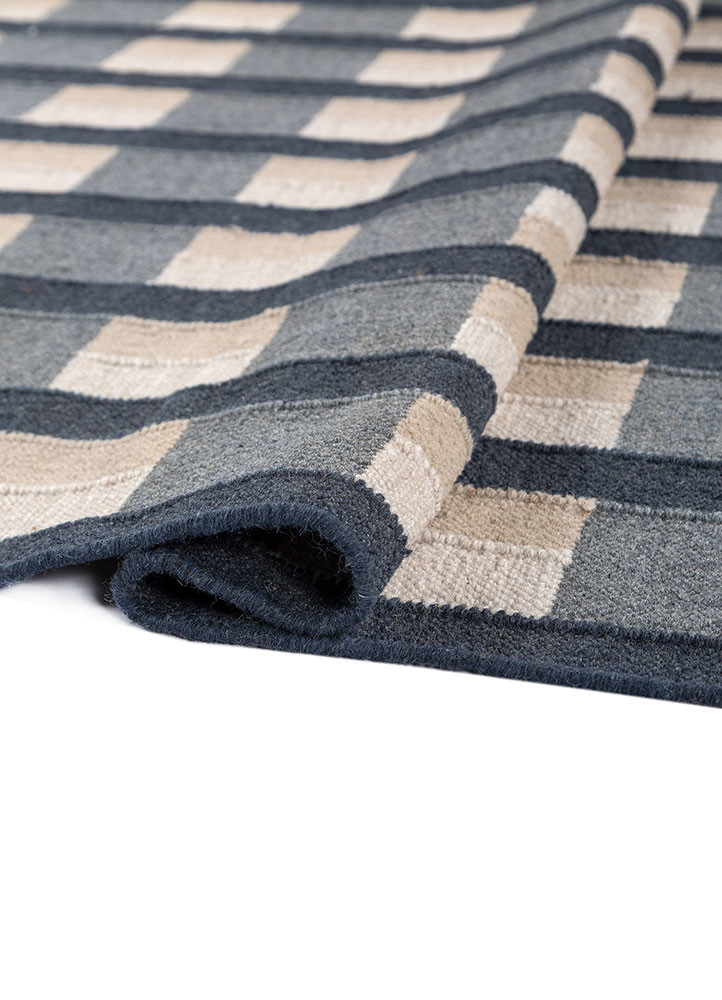 alhambra blue wool flat weaves Rug - FoldShot