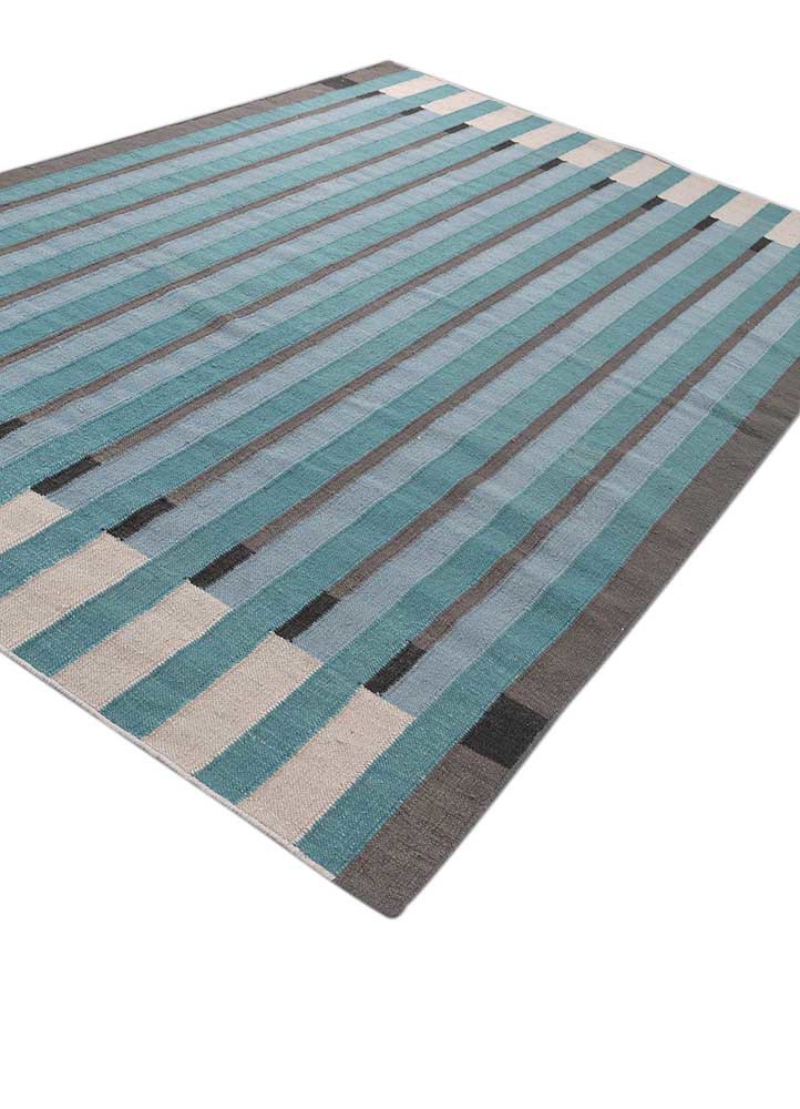 checkers blue wool flat weaves Rug - FoldShot