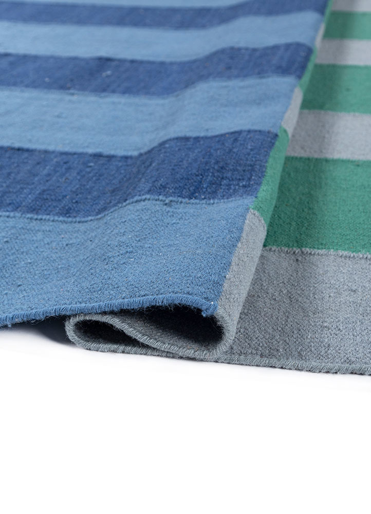 checkers blue wool flat weaves Rug - FoldShot