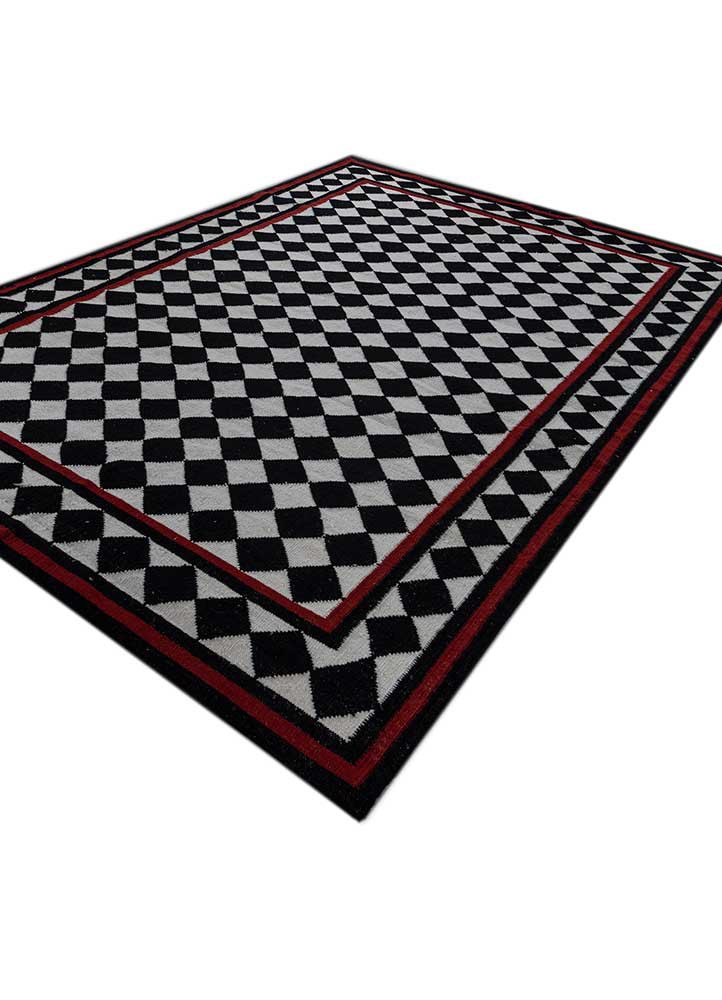 alhambra grey and black wool flat weaves Rug - FoldShot