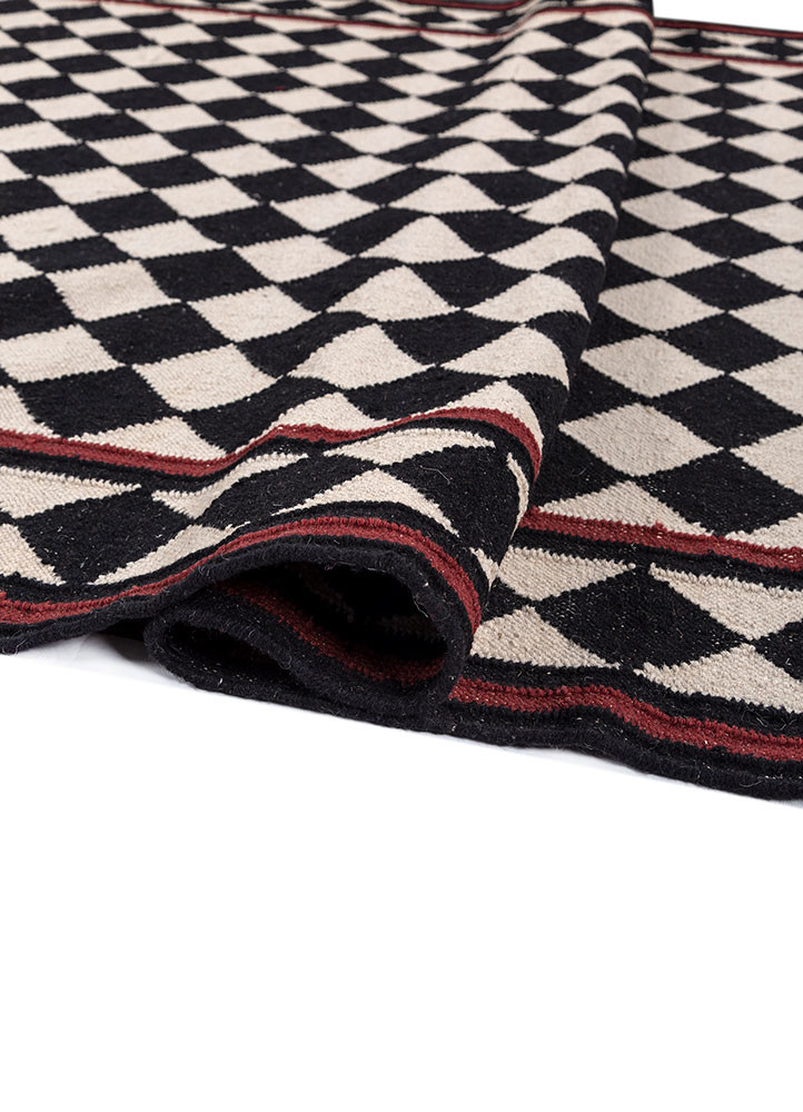 alhambra grey and black wool flat weaves Rug - FoldShot