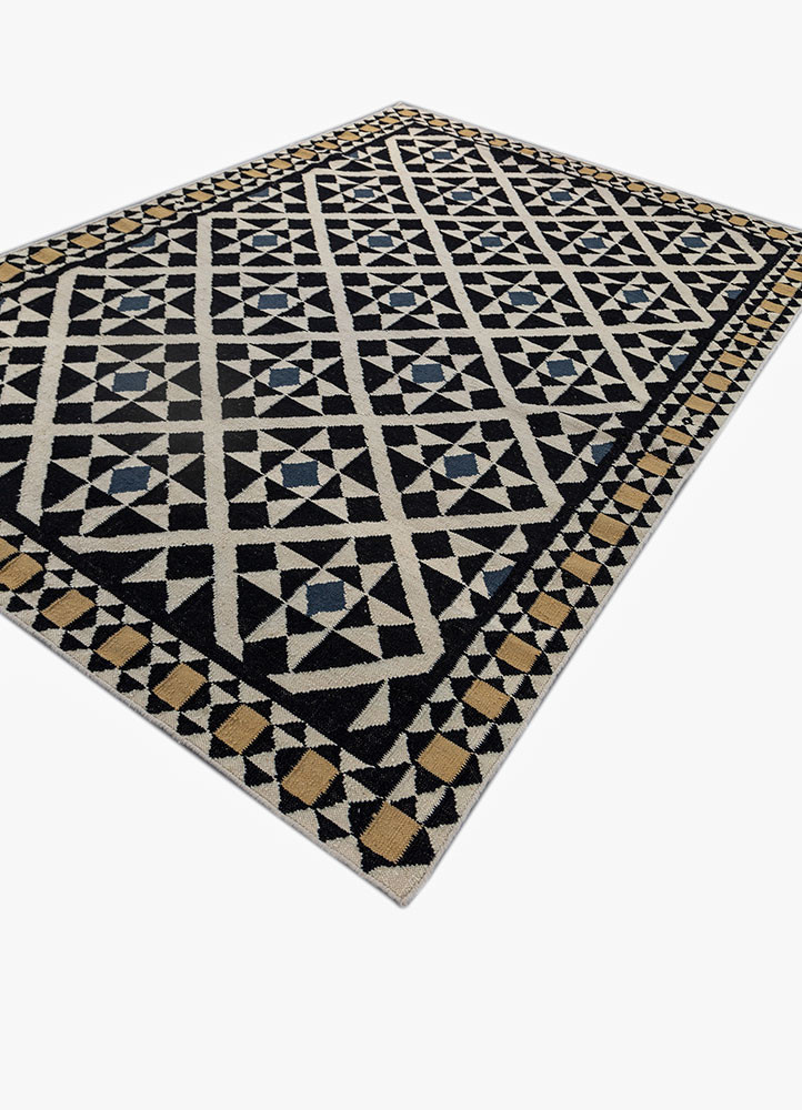 alhambra grey and black wool flat weaves Rug - FoldShot