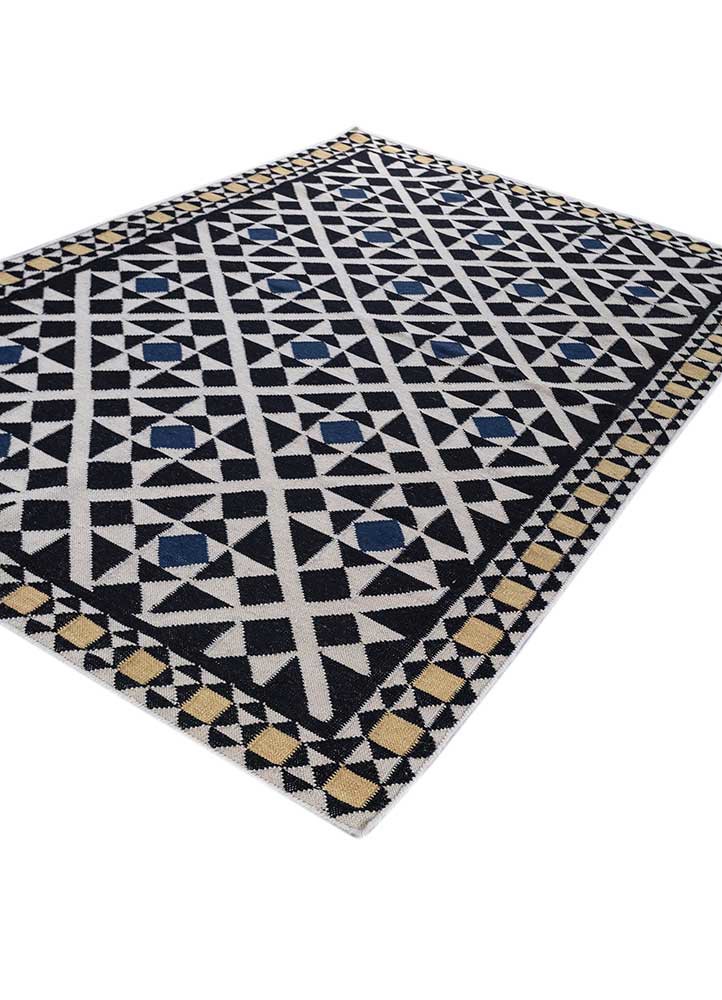 alhambra grey and black wool flat weaves Rug - FoldShot