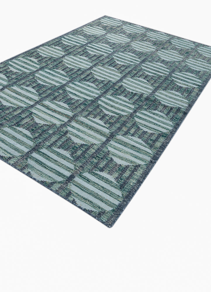 checkers blue wool flat weaves Rug - FoldShot