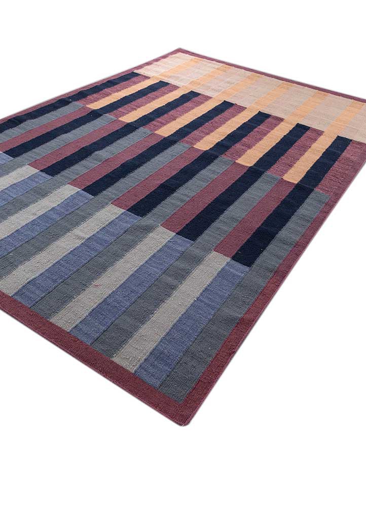 checkers blue wool flat weaves Rug - FoldShot