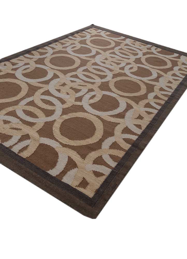 alhambra beige and brown wool flat weaves Rug - FoldShot